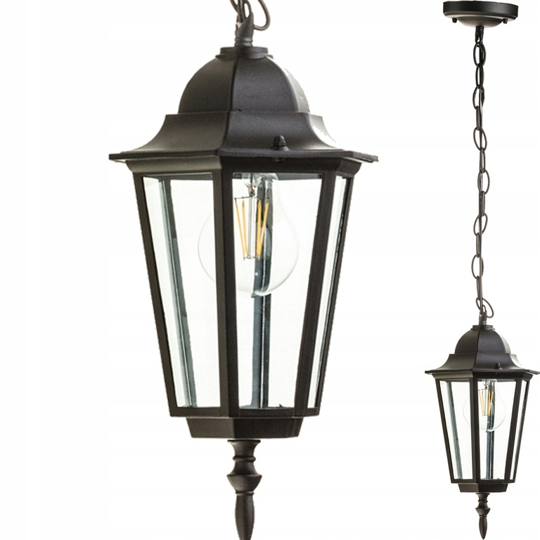 Lampa wisząca Kobi E27 Retro czarna latarnia zwis (6)
