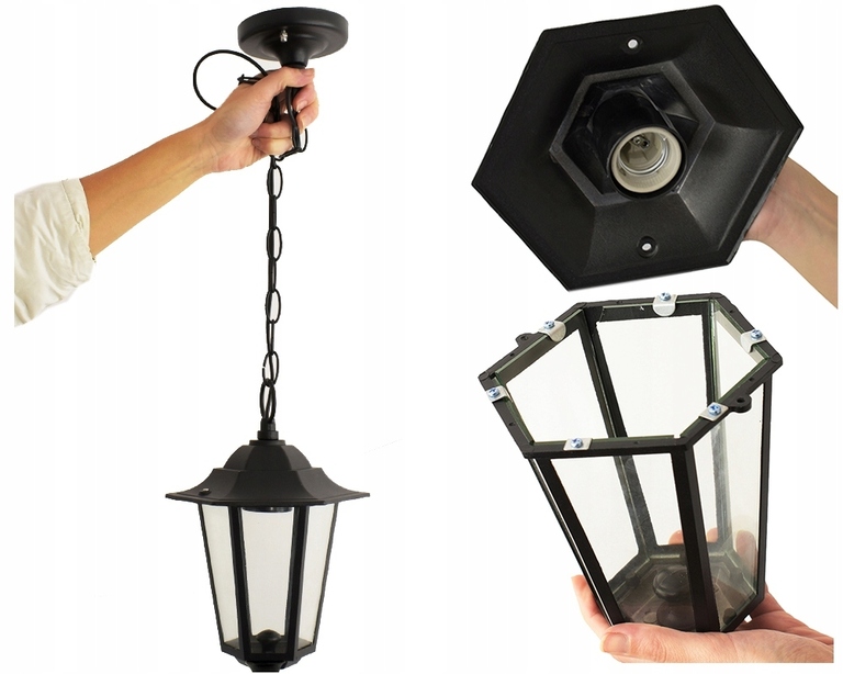 Lampa wisząca Kobi E27 Retro czarna latarnia zwis (5)