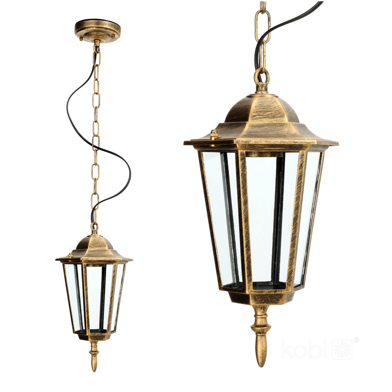  Lampa wisząca Kobi E27 Retro  latarnia zwis złota