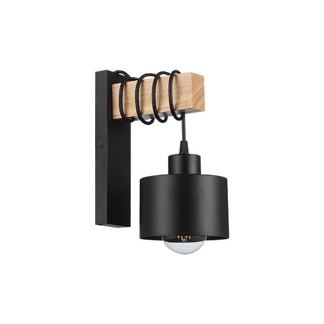 Kinkiet E27 LED Elza wiszący x1 czarny + drewno