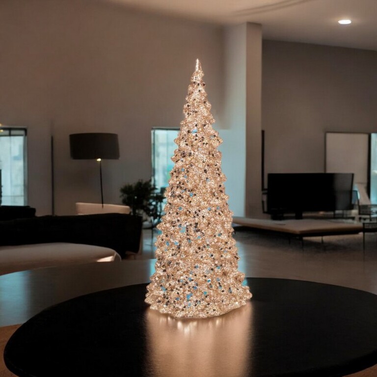 CHOINKA ŚWIECĄCA LED na baterię ZŁOTA PLASTIK BROKATOWA ŚWIĄTECZNA 22cm LAMP40Z (2)