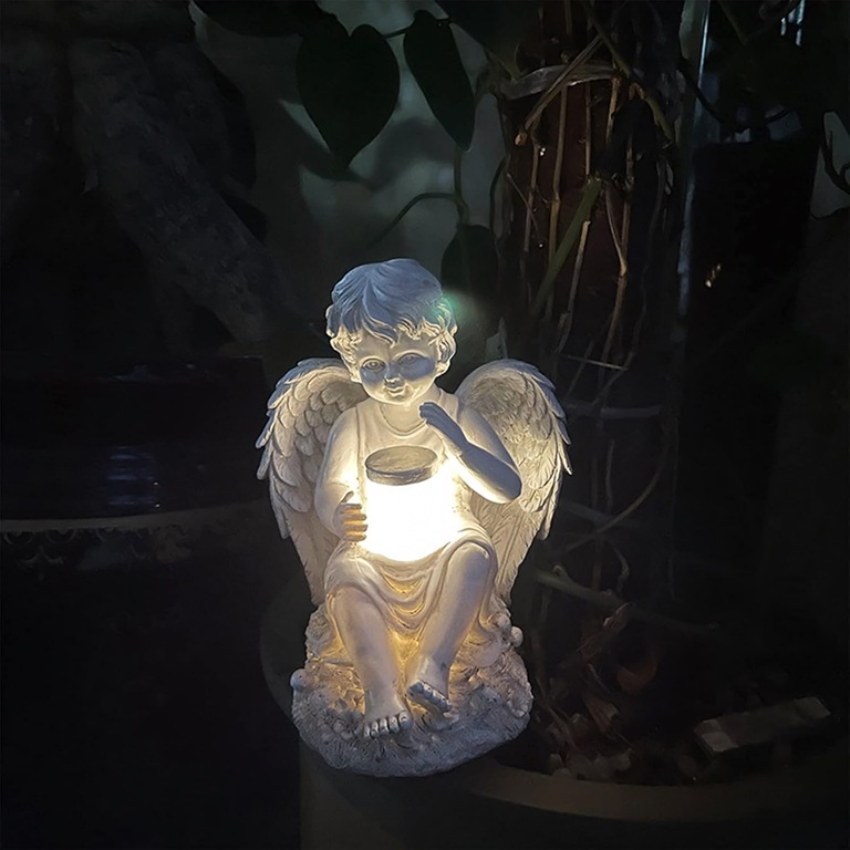 Figurka Świecznik Dekoracja Posążek Aniołek Solarny Led Ogrodu na Grób 18cm (3)