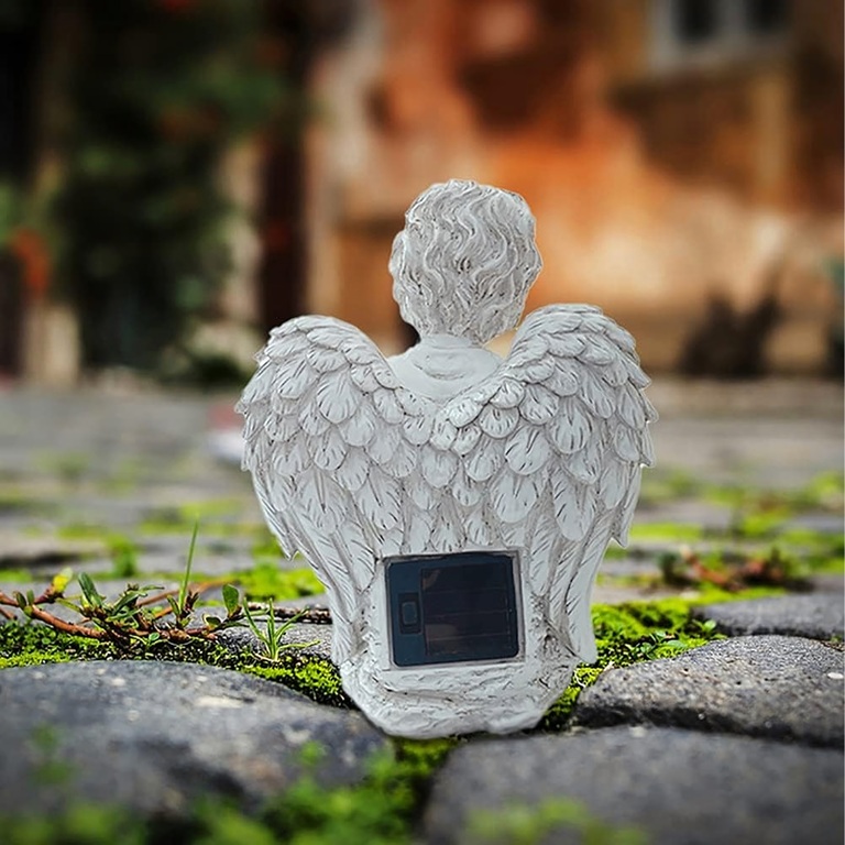 Figurka Świecznik Dekoracja Posążek Aniołek Solarny Led Ogrodu na Grób 18cm (4)