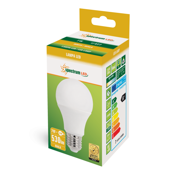 Żarówka Led E27 7W kulka biała neutralna, spectrum