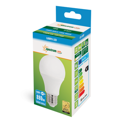 Żarówka Led E27 9W kulka biała zimna, spectrum