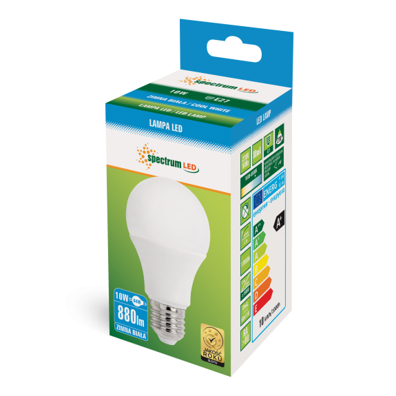 Żarówka Led E27 9W kulka biała zimna, spectrum