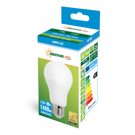 Żarówka Led E27 13W kulka biała zimna, spectrum