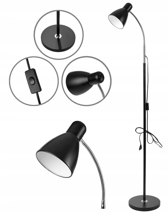 Lampa podłogowa czarna 155cm elastyczne ramie (2)