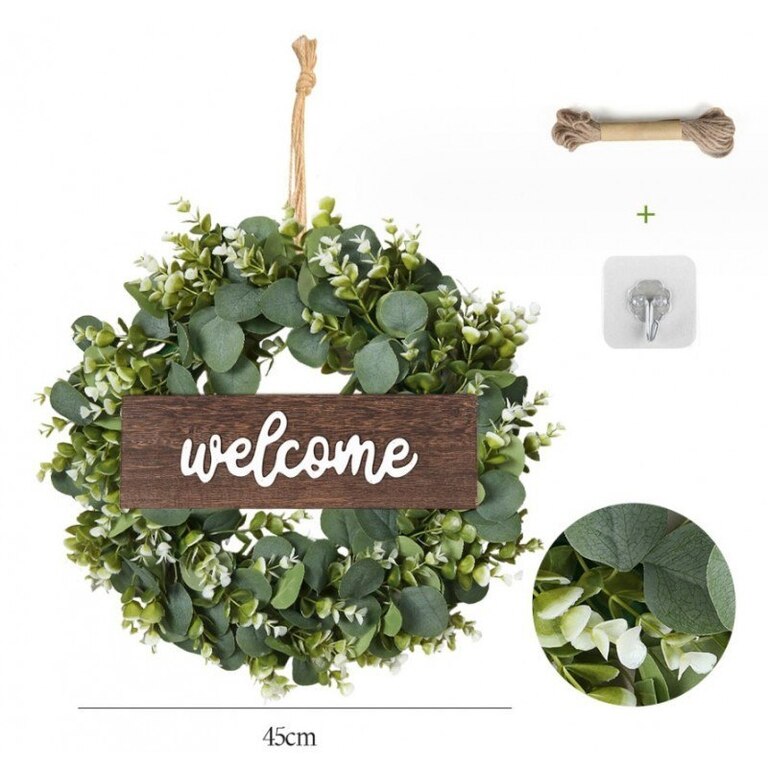Girlanda wieniec ozdoba na drzwi WELCOME eukaliptus 45 cm XL WSN05 (2)