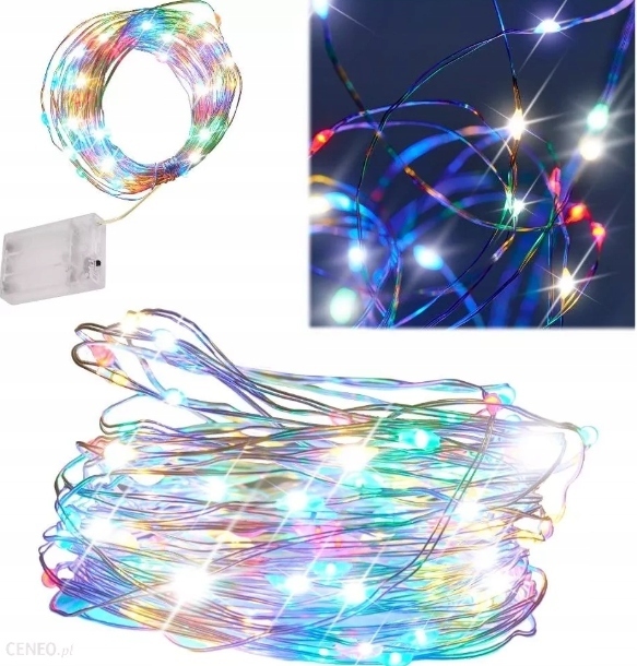 LAMPKI LED NITKI drucik 20L na baterie multikolor 2m