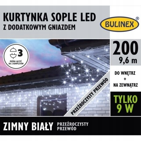 BULINEX KURTYNA SOPLE LED 200L D/G zimny/biały przeźroczysty przewód (1)