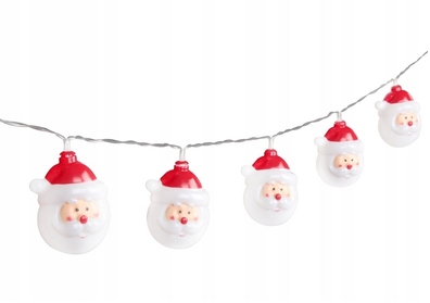 Łańcuch LED świąteczny mikołaje 10 LED 1,6m 2700K na baterie
