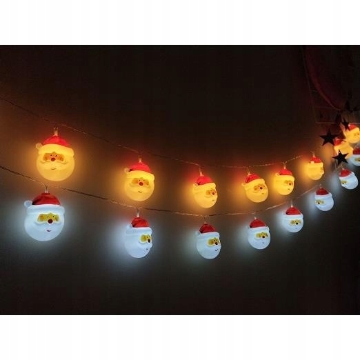 Łańcuch LED świąteczny mikołaje 10 LED 1,6m 2700K na baterie (2)