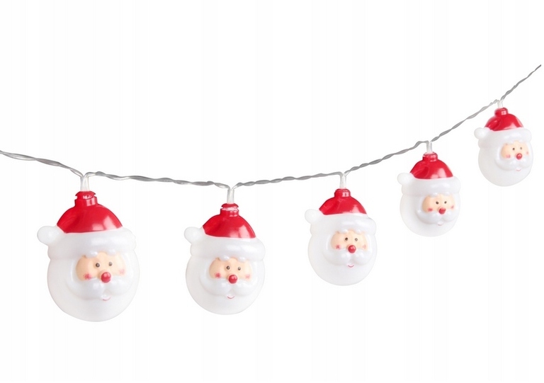 Łańcuch LED świąteczny mikołaje 10 LED 1,6m 6500K na baterie