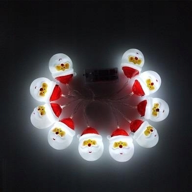 Łańcuch LED świąteczny mikołaje 10 LED 1,6m 6500K na baterie (2)