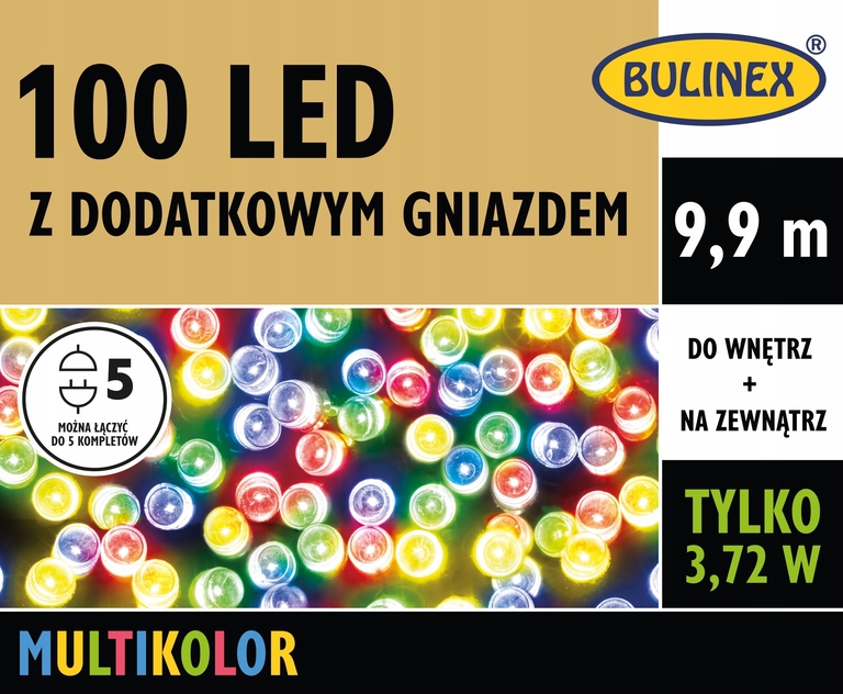 BULINEX lampki 100LED multikolor z dod.gn.9,9m