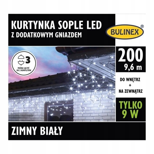 BULINEX KURTYNA SOPLE LED 200L D/G zimny/biały czarny przewód
