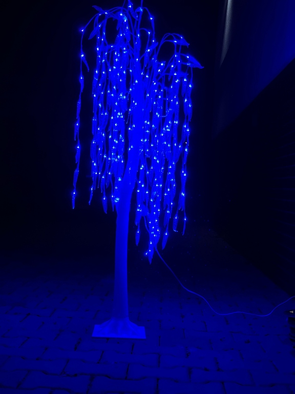 DRZEWKO ŚWIĄTECZNE LED WIERZBA OZDOBA DOMU OGRODU 150 CM BIAŁA LISTKI NIEBIESKI (3)