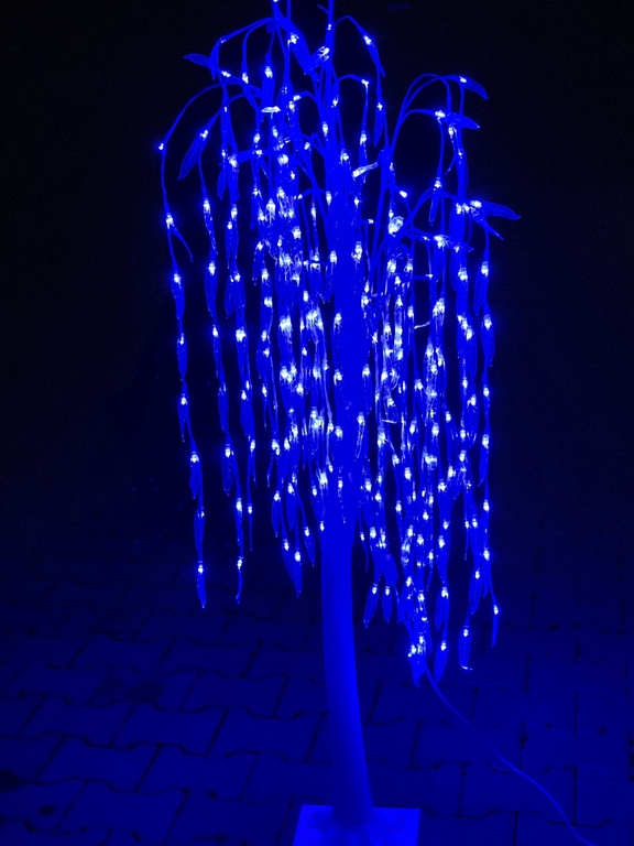 DRZEWKO ŚWIĄTECZNE LED WIERZBA OZDOBA DOMU OGRODU 150 CM BIAŁA LISTKI NIEBIESKI