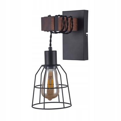 Kinkiet Italux czarny REDA ITALUX stal drewno