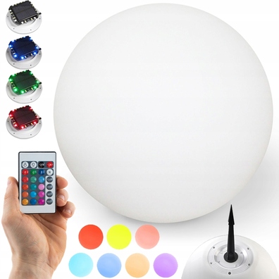 LAMPA LED OGRODOWA KULA RGB 30cm biała solarna