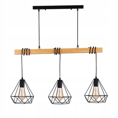 Lampa wisząca Polux VIGO 3xE27 metal loft drewno