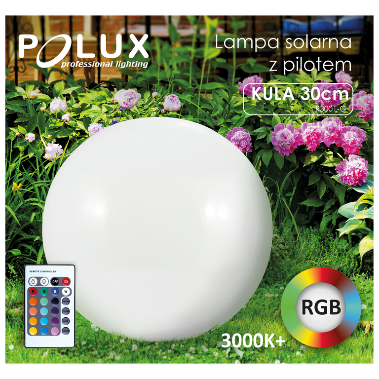 Lampa ogrodowa KULA Solarna 30 cm Polux RGB pilot (1)