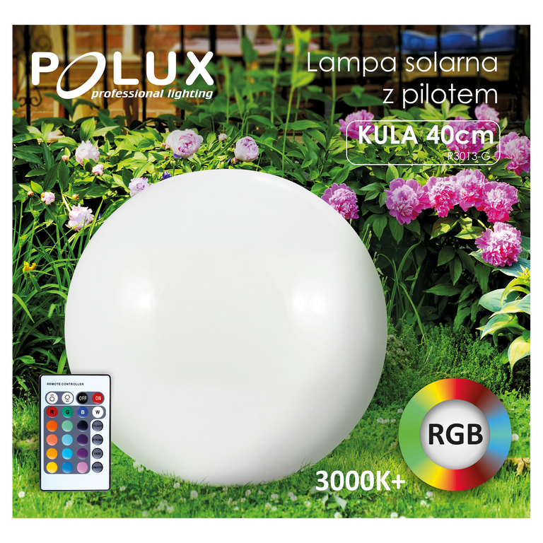 Lampa ogrodowa KULA Solarna 40 cm Polux RGB pilot (2)