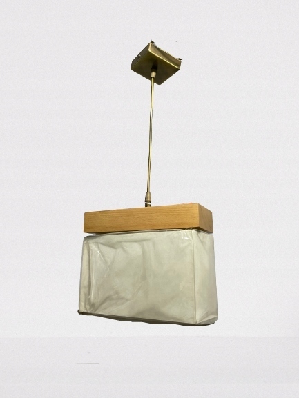 Lampa wisząca pojedyncza zwis beżowa drewno (3)