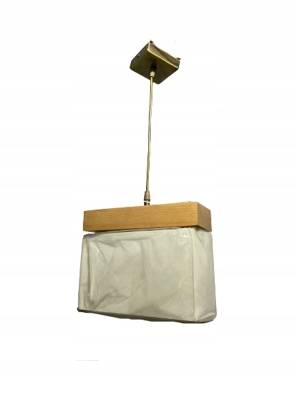 Lampa wisząca pojedyncza zwis beżowa drewno (2)
