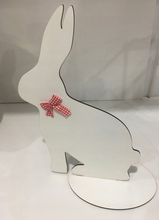 ZAJĄC WIELKANOCNY DREWNIANY BIAŁY Z KOKARDĄ 35CM (2)