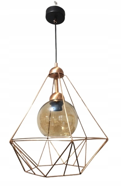 Lampa wisząca nowoczesna zwis LOFT mosiężna klosz (1)