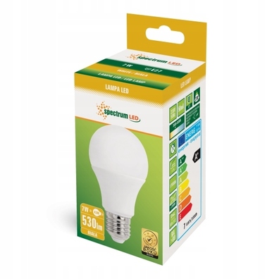 Żarówka Led E27 7W kulka biała neutralna, spectrum