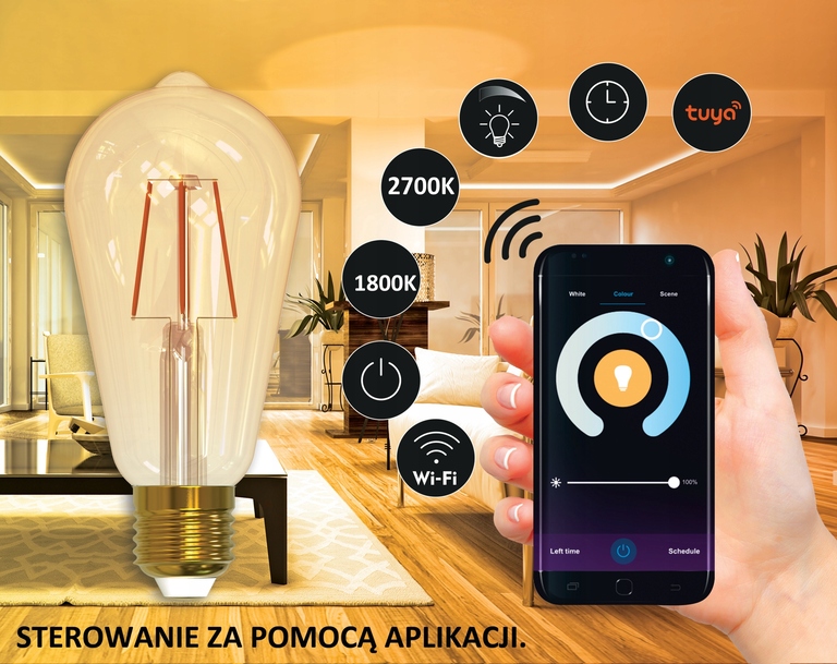 Żarówka LED Wi-Fi SMART filament ST64 5,5W, 470lm (4)