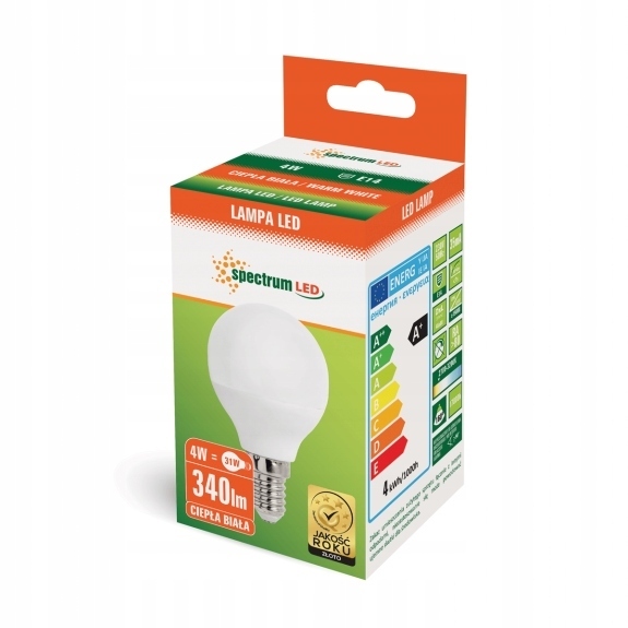 Żarówka Led E14 4W kulka biała ciepła, spectrum